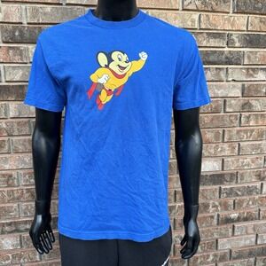 Vintage Y2K AAA Mighty Mouse Shirt Mens‎ Large Cartoon Graphic Blue USA Cotton
